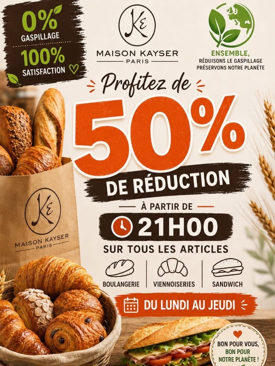 Maison Kayser Paris – Anti-Gaspi : -50% dès 21h !