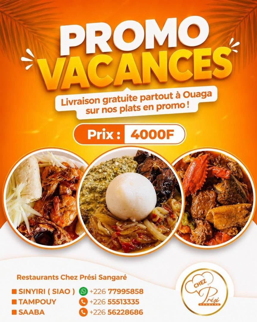 Livraison gratuite partout à Ouaga chez Chez prési Sangaré 😍