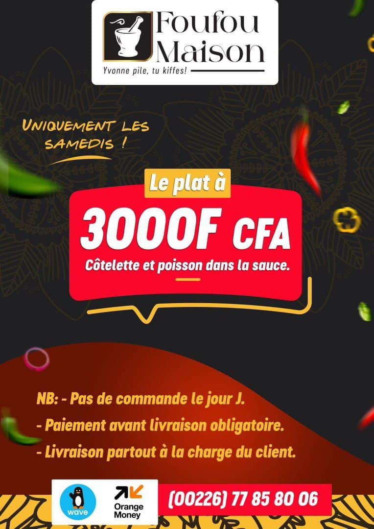 Plat du samedi à 3 000 FCFA 🍛