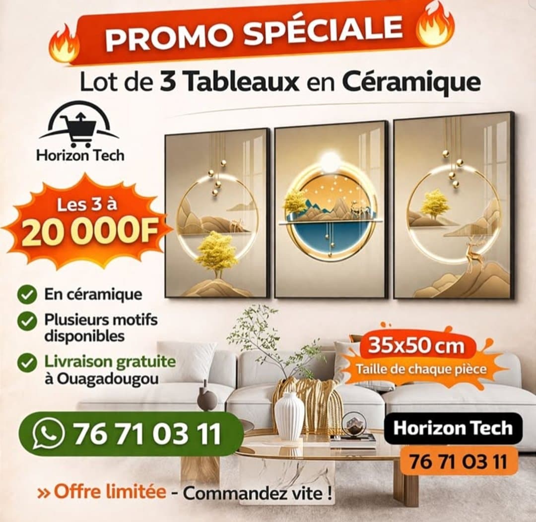 Promo spéciale – Lot de 3 Tableaux en Céramique